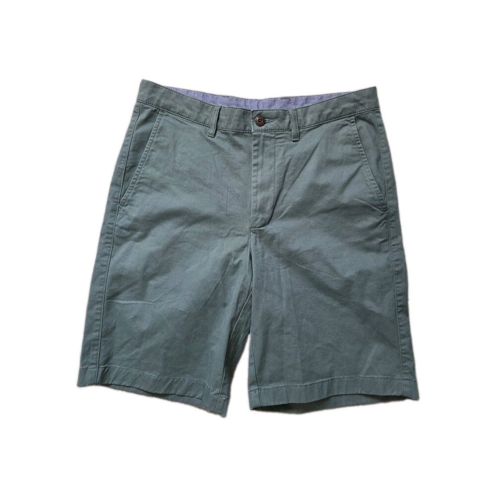L.L.Bean Standard Fit Green Chino Shorts Flat Front Cotton Blend Mens 32w GUC
